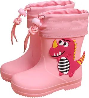 Kids Dinosaur Rain Boots with Elastic Buckle Strap, Toddler Rain Shoes Children Waterproof Boots for Boys Girls
