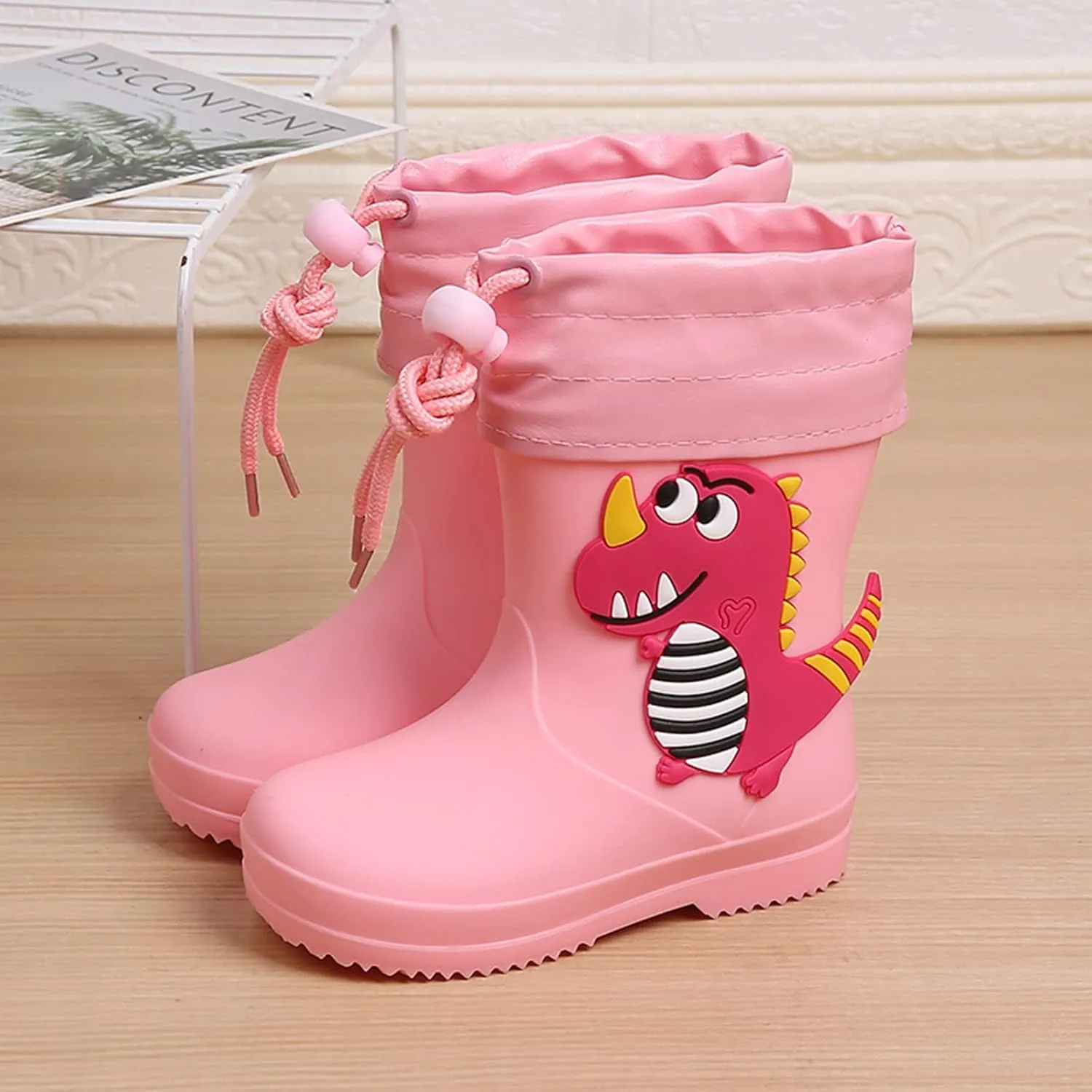 Kids Dinosaur Rain Boots with Elastic Buckle Strap, Toddler Rain Shoes Children Waterproof Boots for Boys Girls