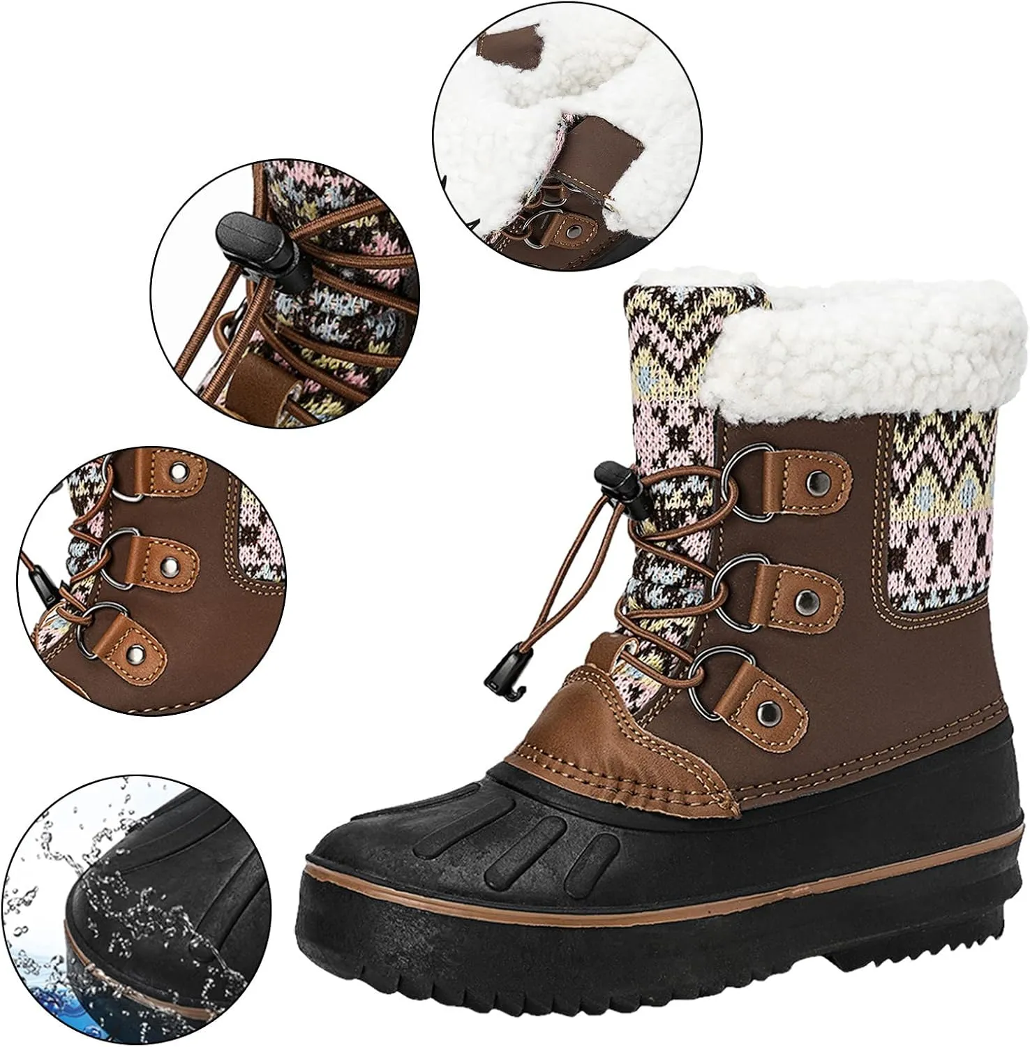 Kids Snow Boots Girls Boys Outdoor Plus Velvet Warm Ski Shoes Toddler Water Proof Anti-slip Mid Calf Booties
