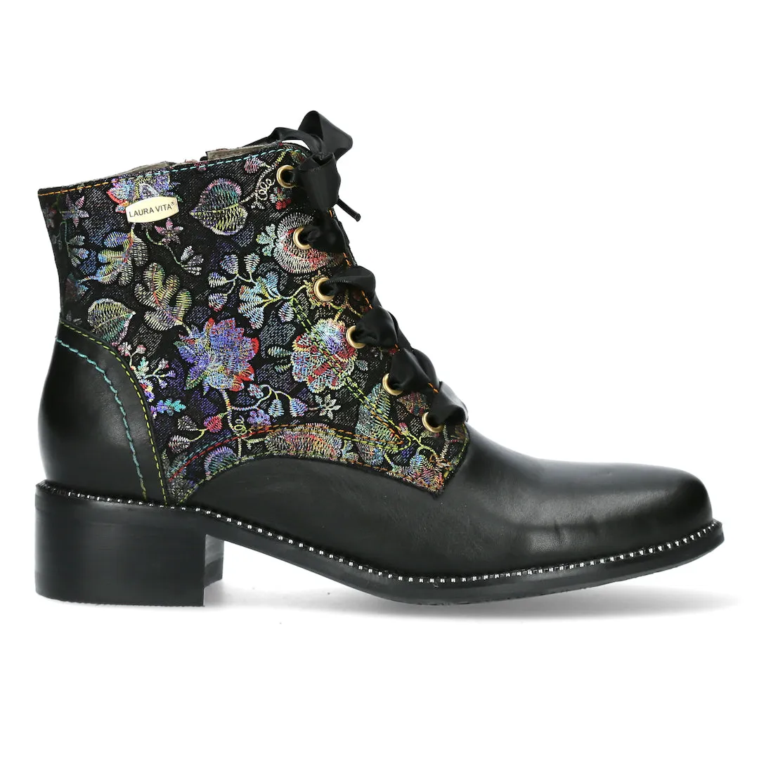 Laura Vita Emcmao 05 Ladies Black Leather & Textile Zip & Lace Ankle Boots