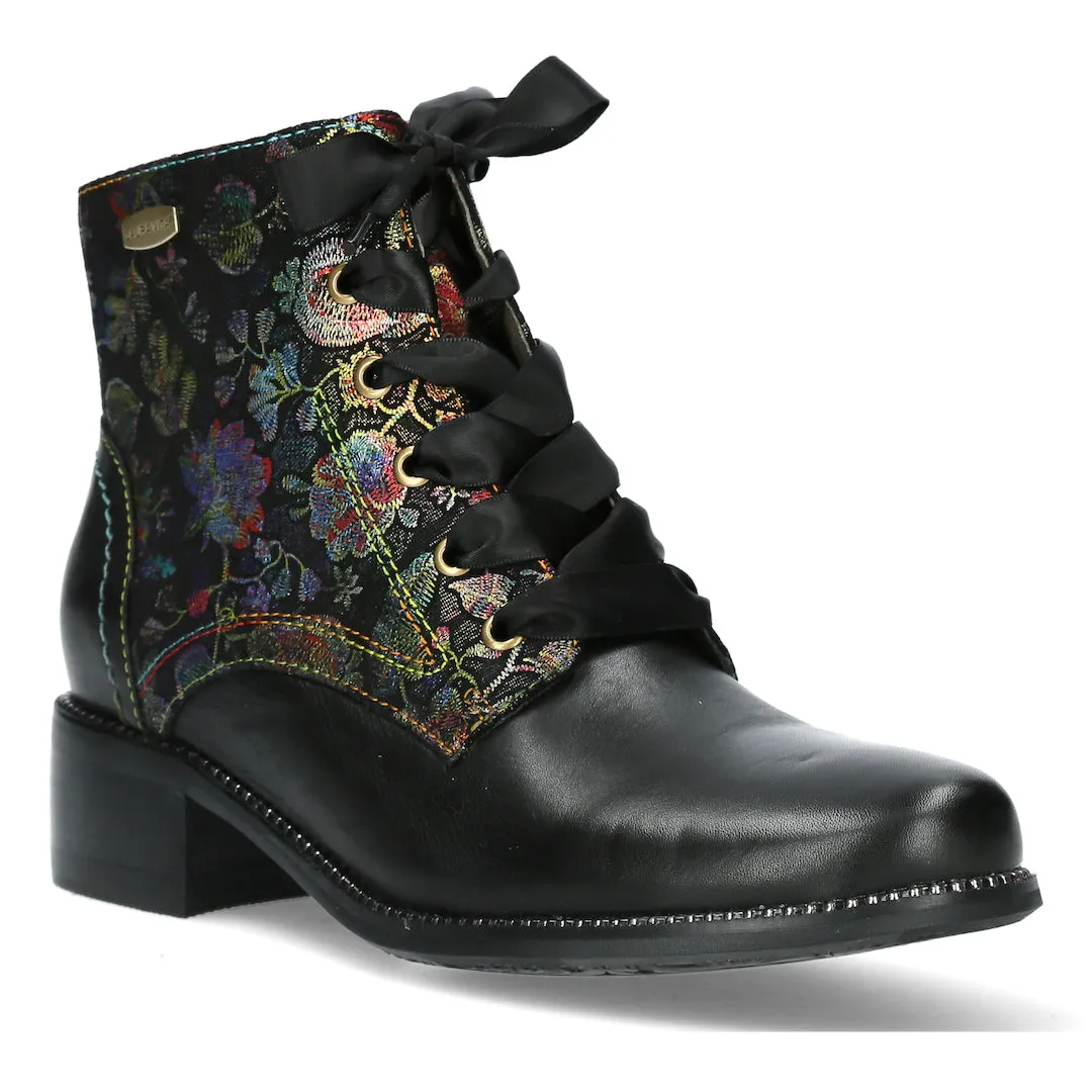 Laura Vita Emcmao 05 Ladies Black Leather & Textile Zip & Lace Ankle Boots