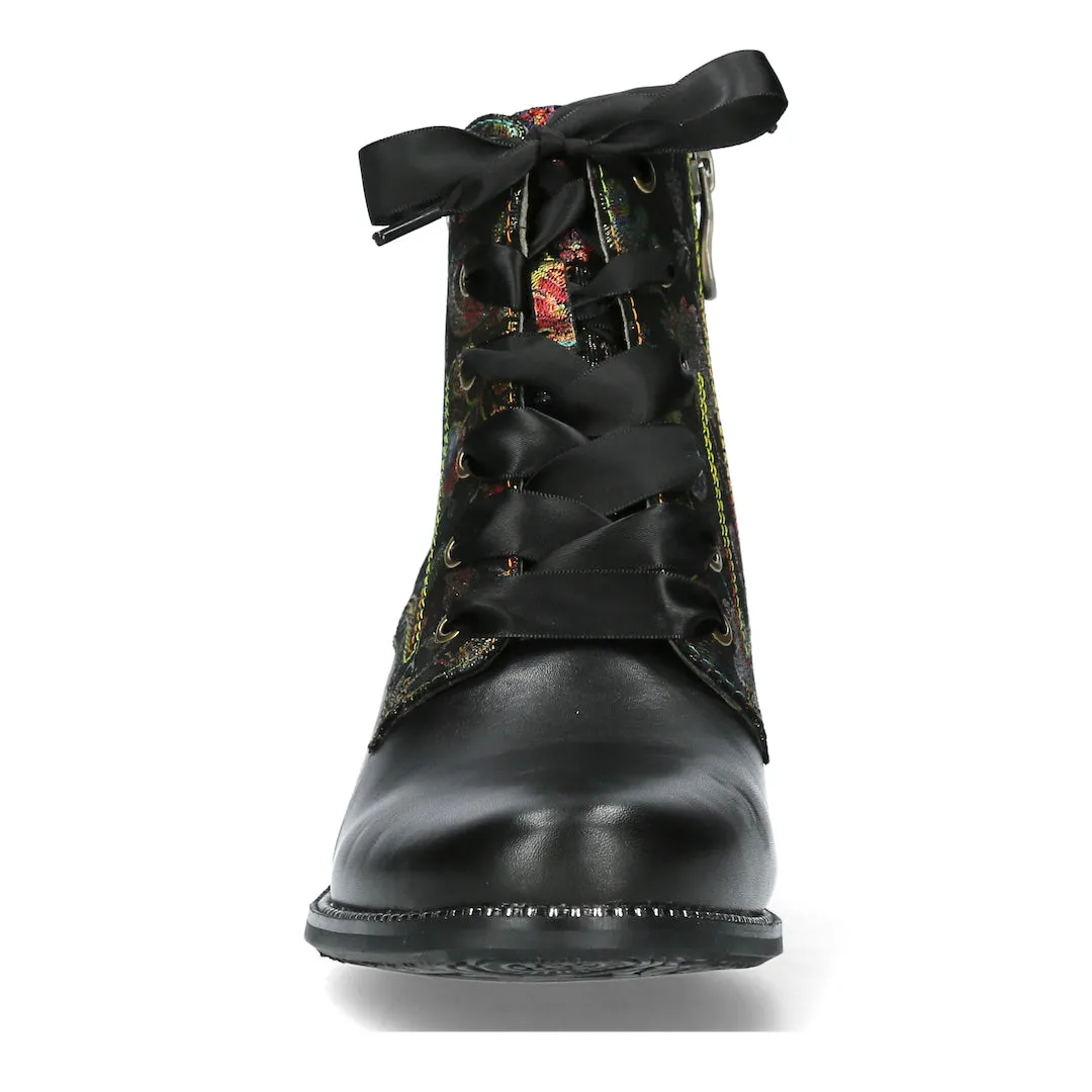 Laura Vita Emcmao 05 Ladies Black Leather & Textile Zip & Lace Ankle Boots