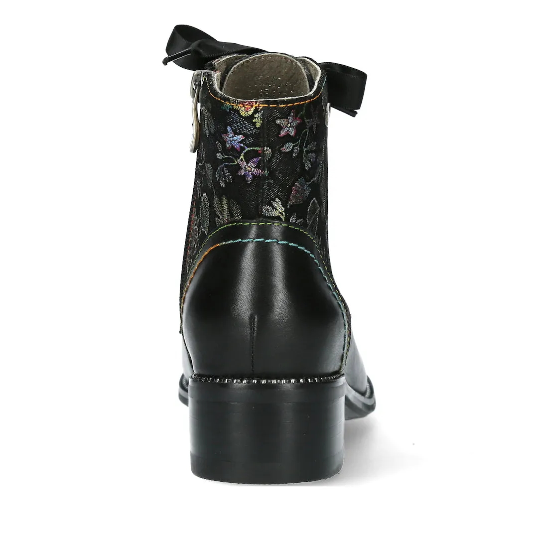Laura Vita Emcmao 05 Ladies Black Leather & Textile Zip & Lace Ankle Boots