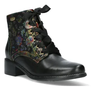 Laura Vita Emcmao 05 Ladies Black Leather & Textile Zip & Lace Ankle Boots