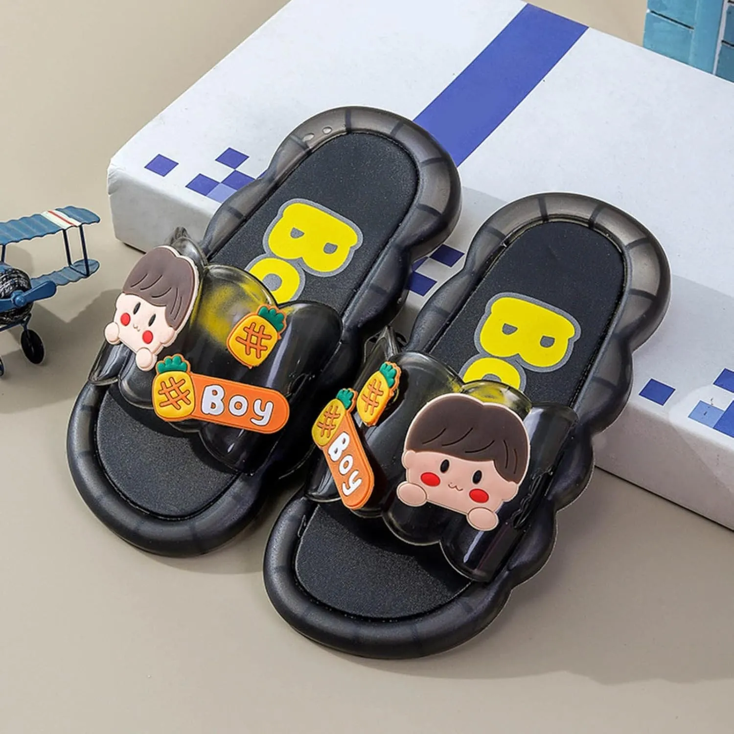 Light Up Shoes for Girls Non-Slip Open Toe Slipper Cute Flat Led Shoes Toddler Slip On Luminous Sandal
