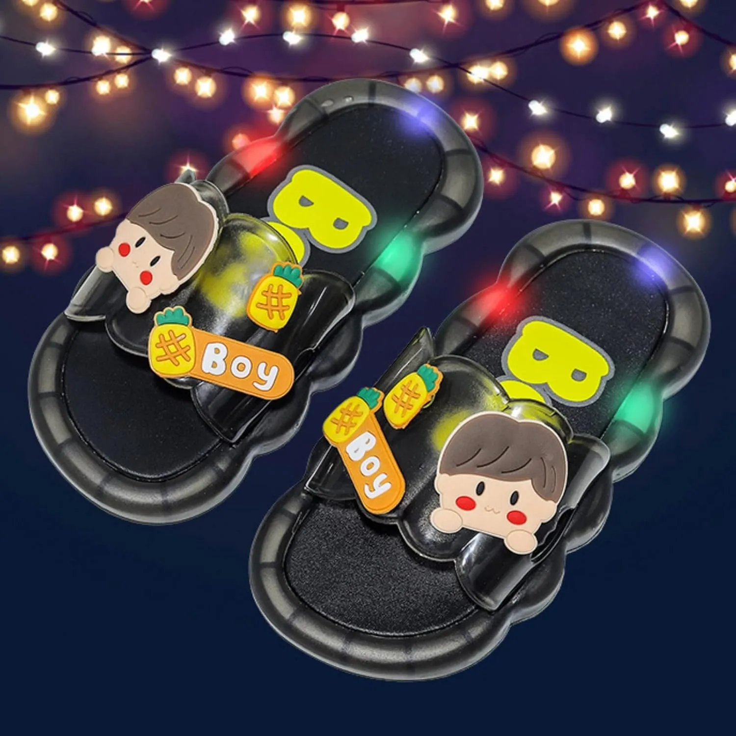 Light Up Shoes for Girls Non-Slip Open Toe Slipper Cute Flat Led Shoes Toddler Slip On Luminous Sandal