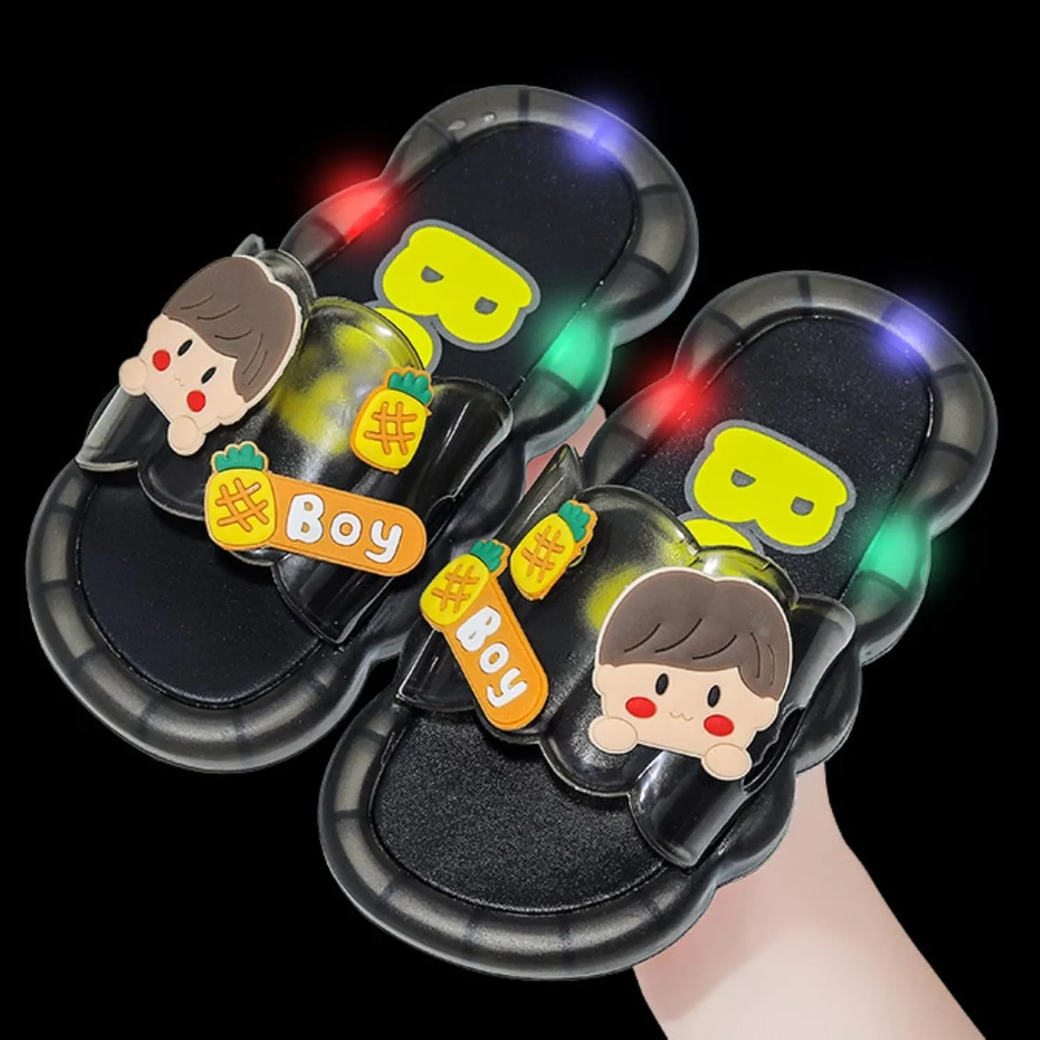 Light Up Shoes for Girls Non-Slip Open Toe Slipper Cute Flat Led Shoes Toddler Slip On Luminous Sandal