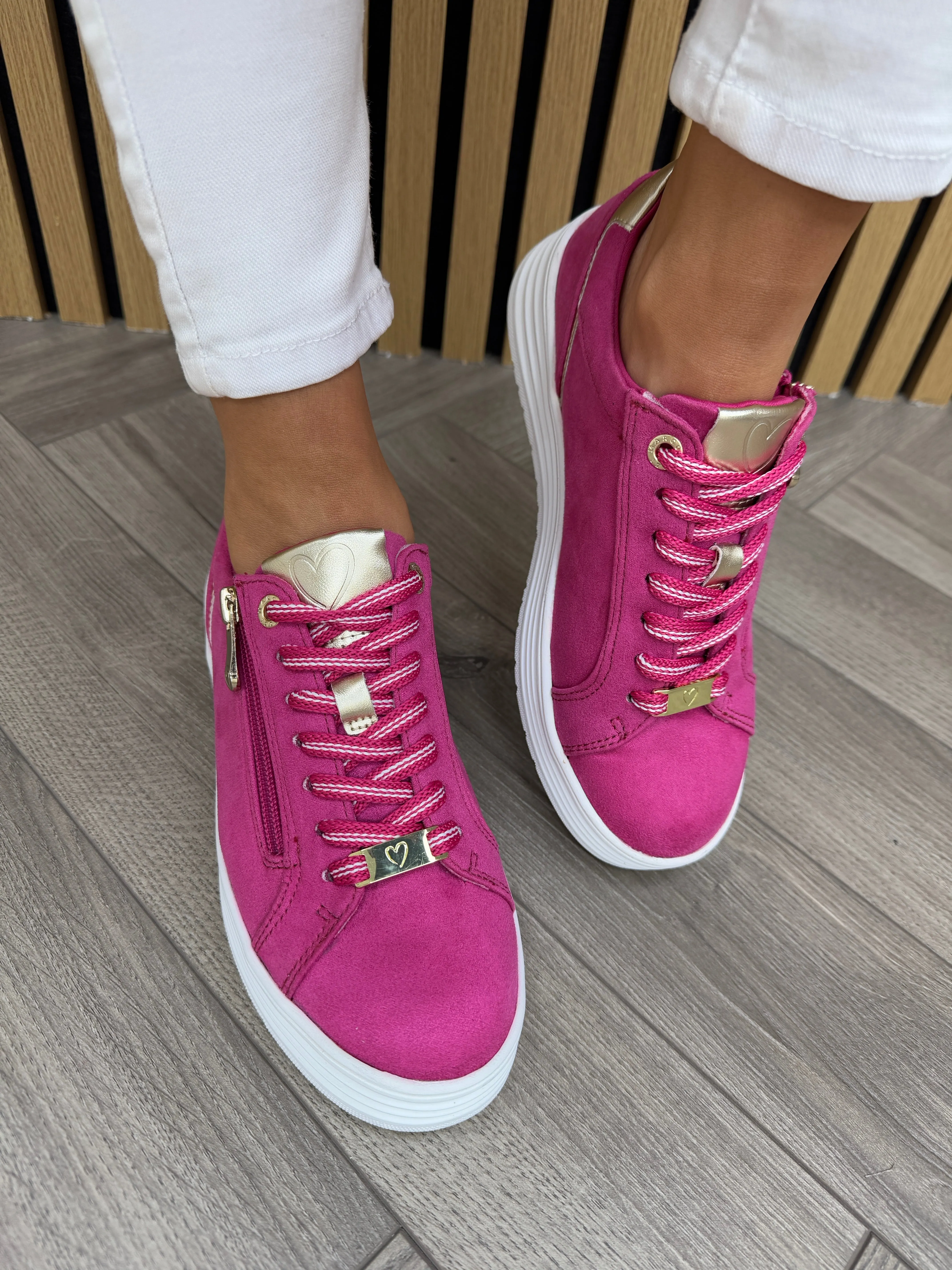 Marco Tozzi (SS25) Lace Up Trainer With Side Zip 23752 - Pink Comb (MT22)
