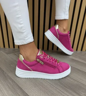 Marco Tozzi (SS25) Lace Up Trainer With Side Zip 23752 - Pink Comb (MT22)