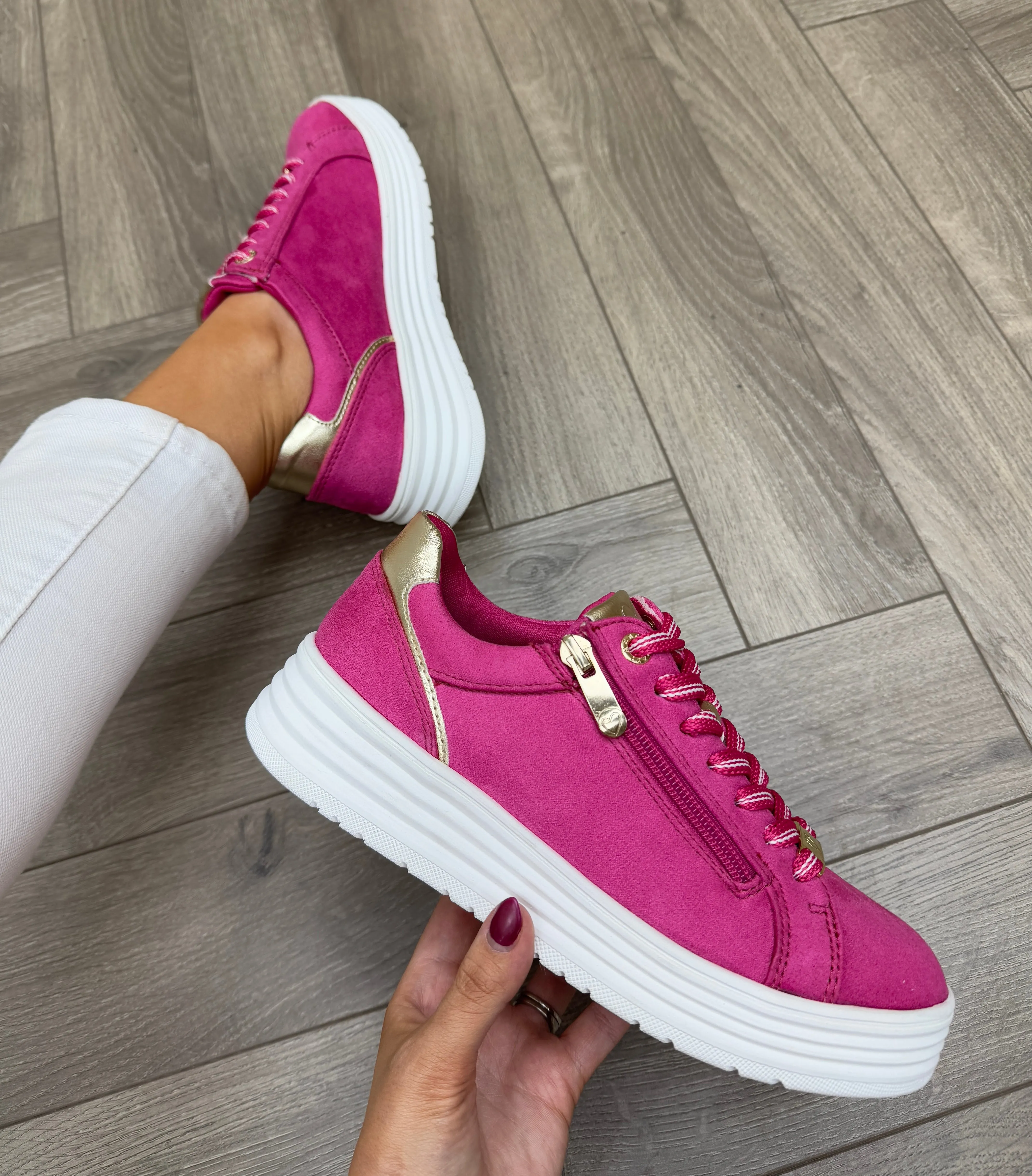 Marco Tozzi (SS25) Lace Up Trainer With Side Zip 23752 - Pink Comb (MT22)
