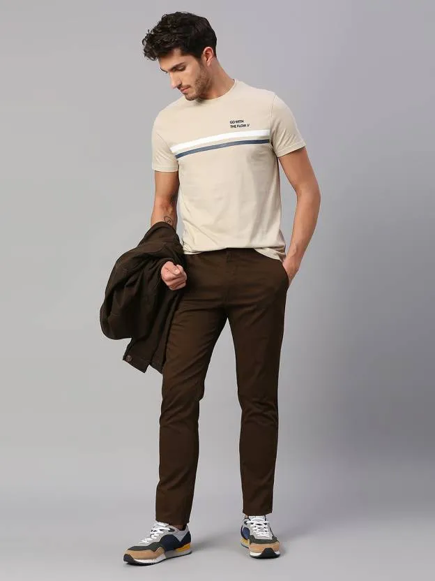 Men's Beige Striped Cotton T-shirt