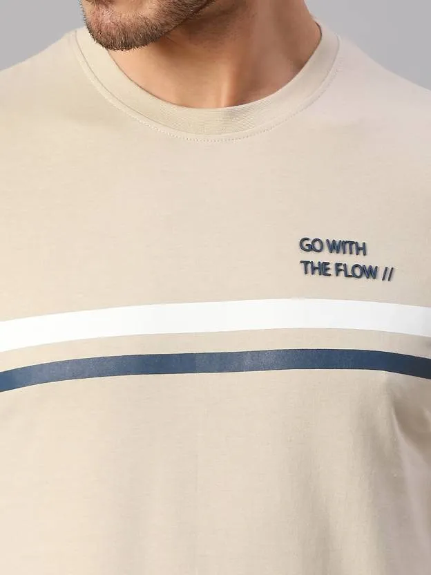 Men's Beige Striped Cotton T-shirt