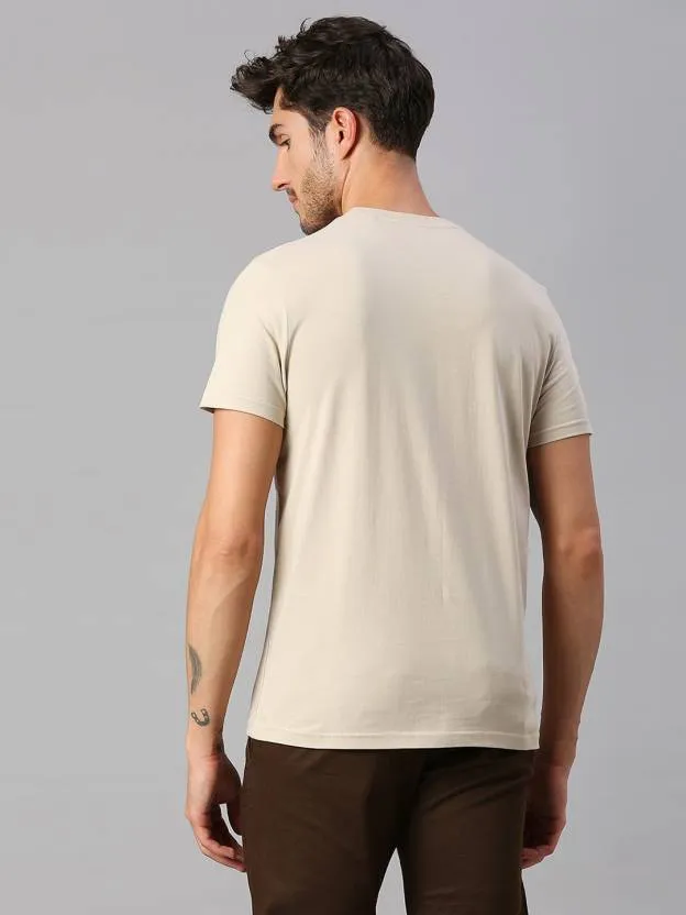 Men's Beige Striped Cotton T-shirt