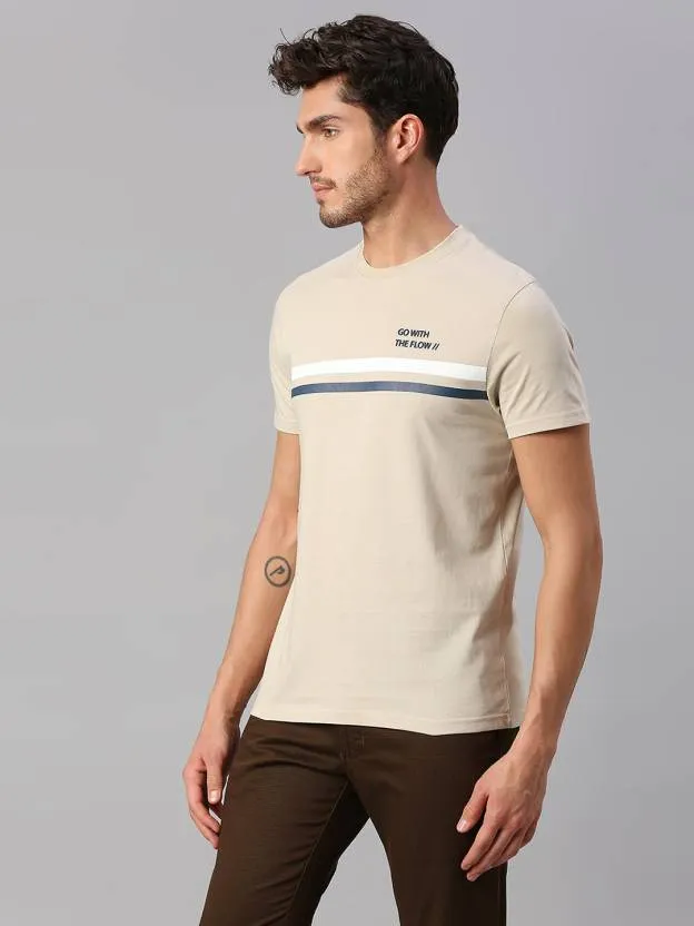 Men's Beige Striped Cotton T-shirt