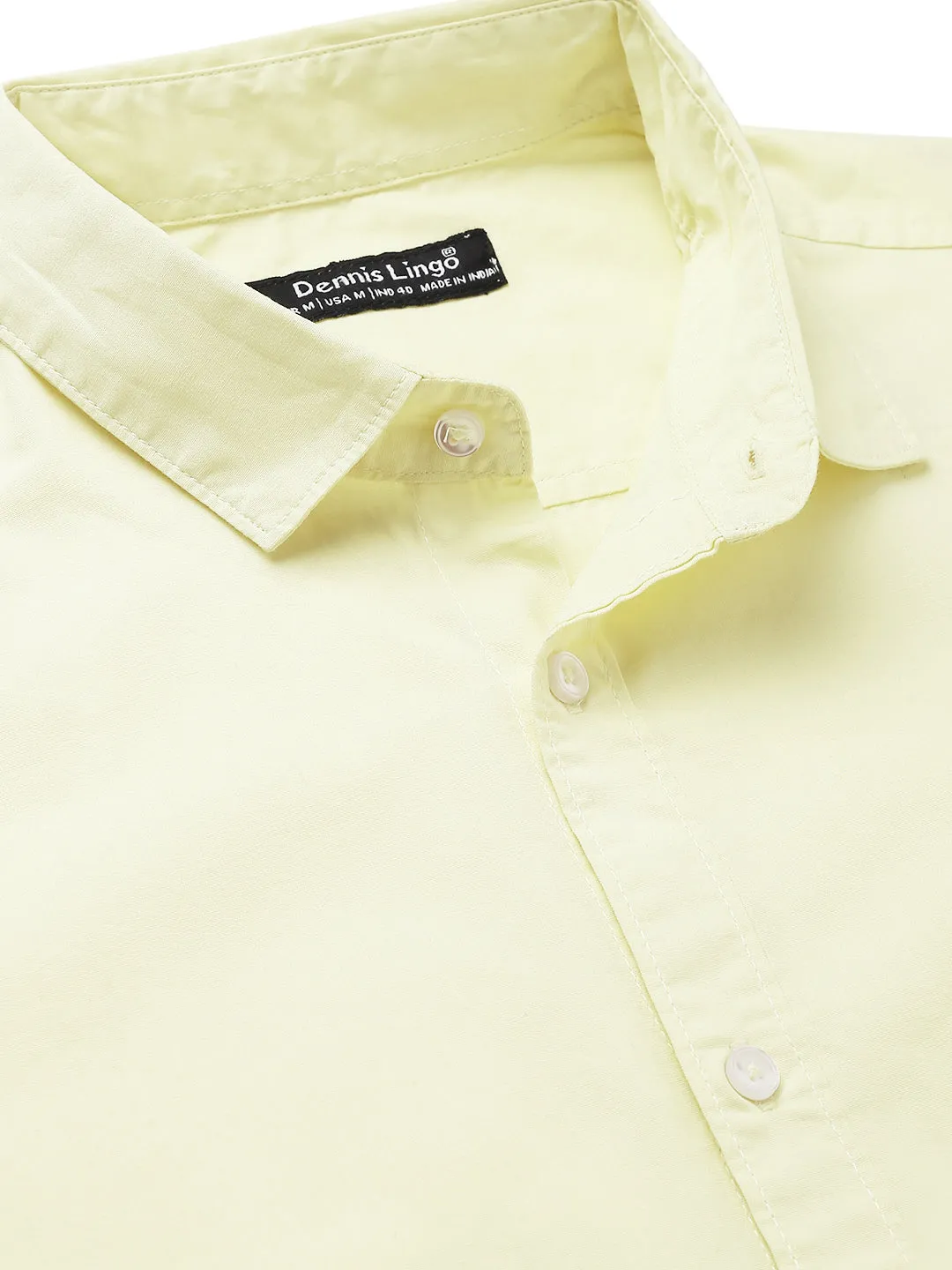Men's Cotton Yellow Green Solid Casual Shirt