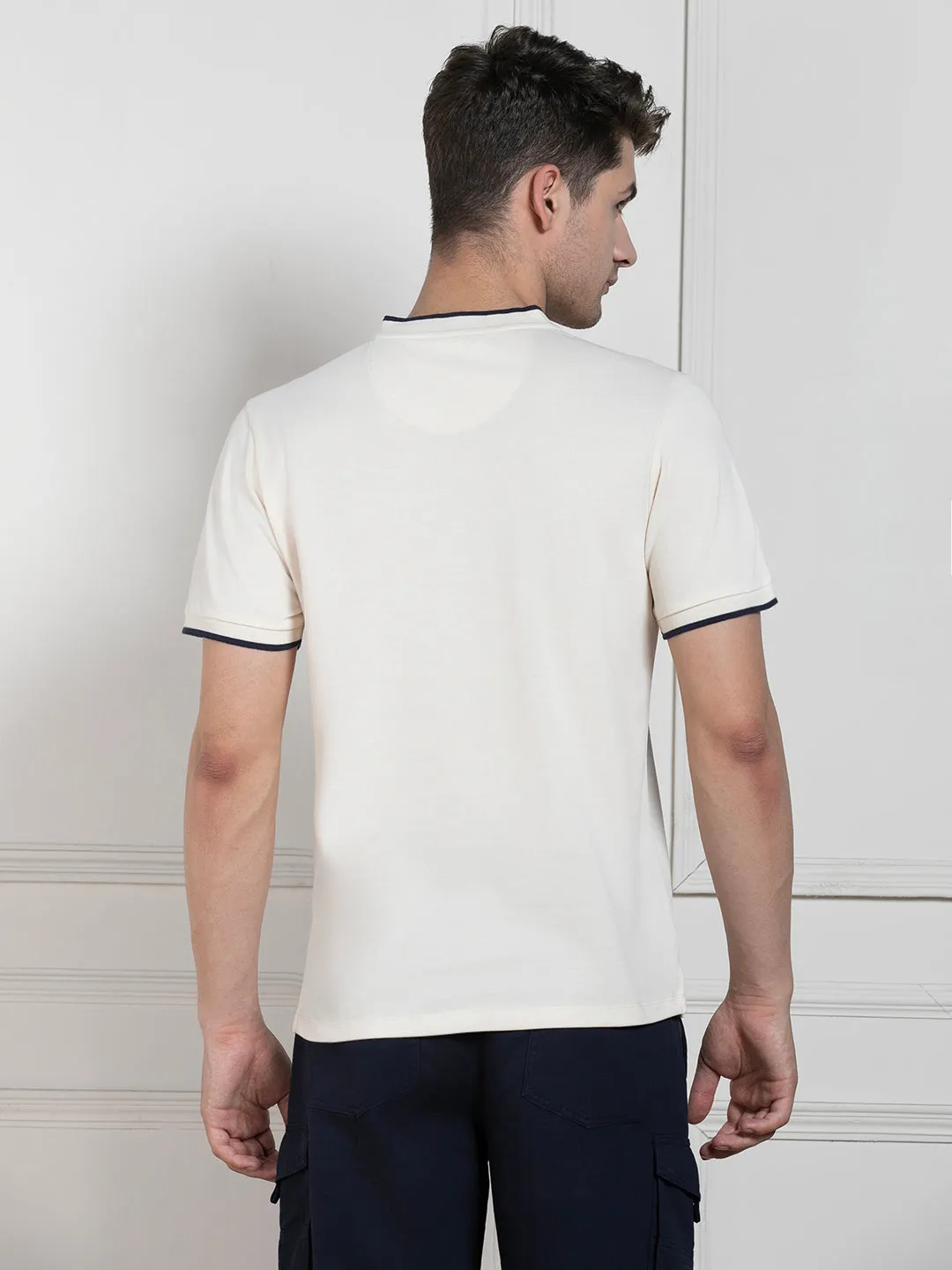 Men's Ecru Polo Collar Solid Regular Fit T-Shirt