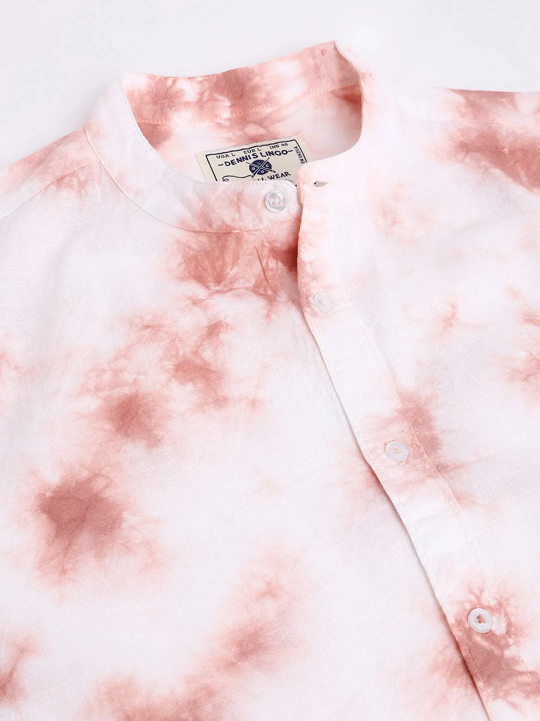 Men's Ombre Dusty Pink Slim Fit Cotton Casual Shirt With Mandarin Collar & Full Sleeves