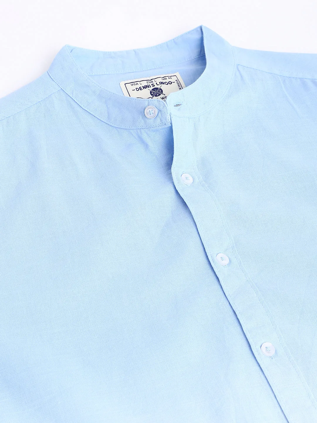 Men's Ombre Sky Blue Slim Fit Cotton Casual Shirt With Mandarin Collar & Full Sleeves