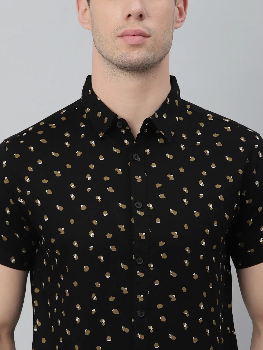 Men's Polka Dot Black Slim Fit Cotton Casual Shirt