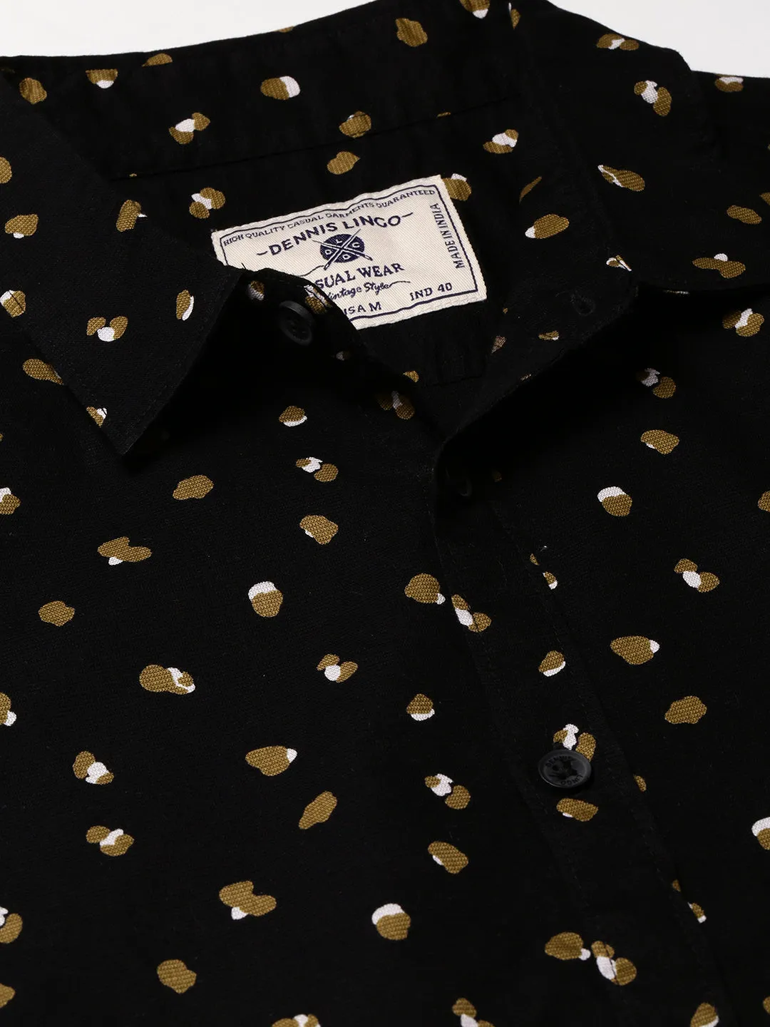 Men's Polka Dot Black Slim Fit Cotton Casual Shirt