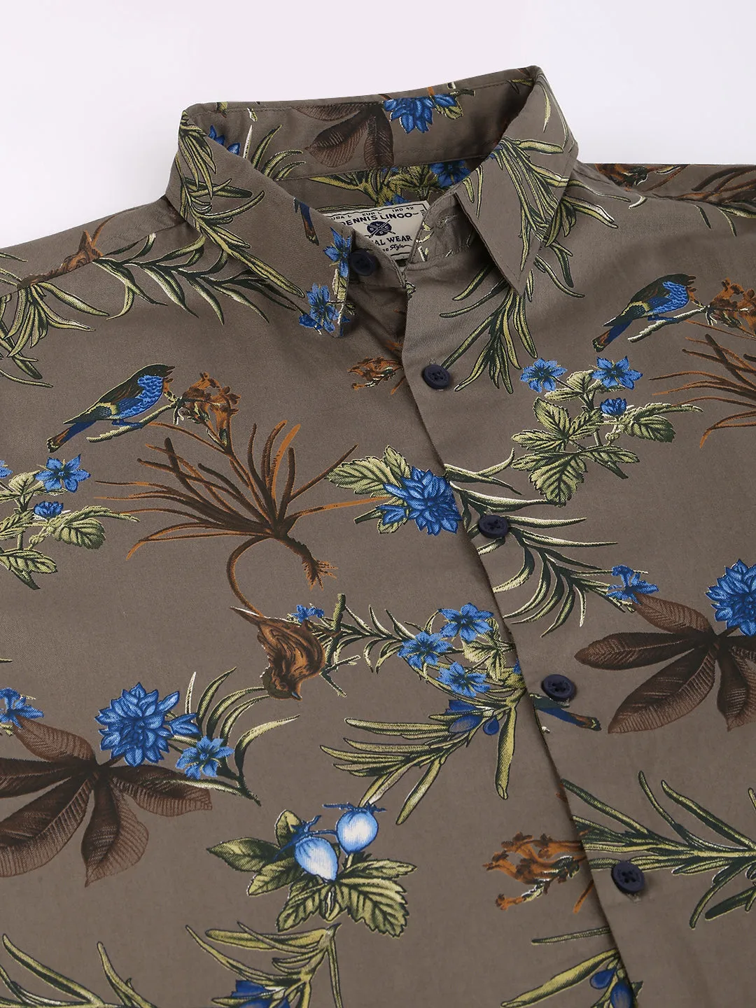 Men's Printed Green Slim Fit Cotton Poly Casual Shirt With Spread Collar & Full Sleeves