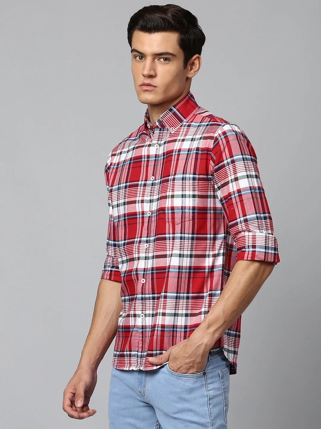 Men's Red Slim Fit Oxford Casual Shirt