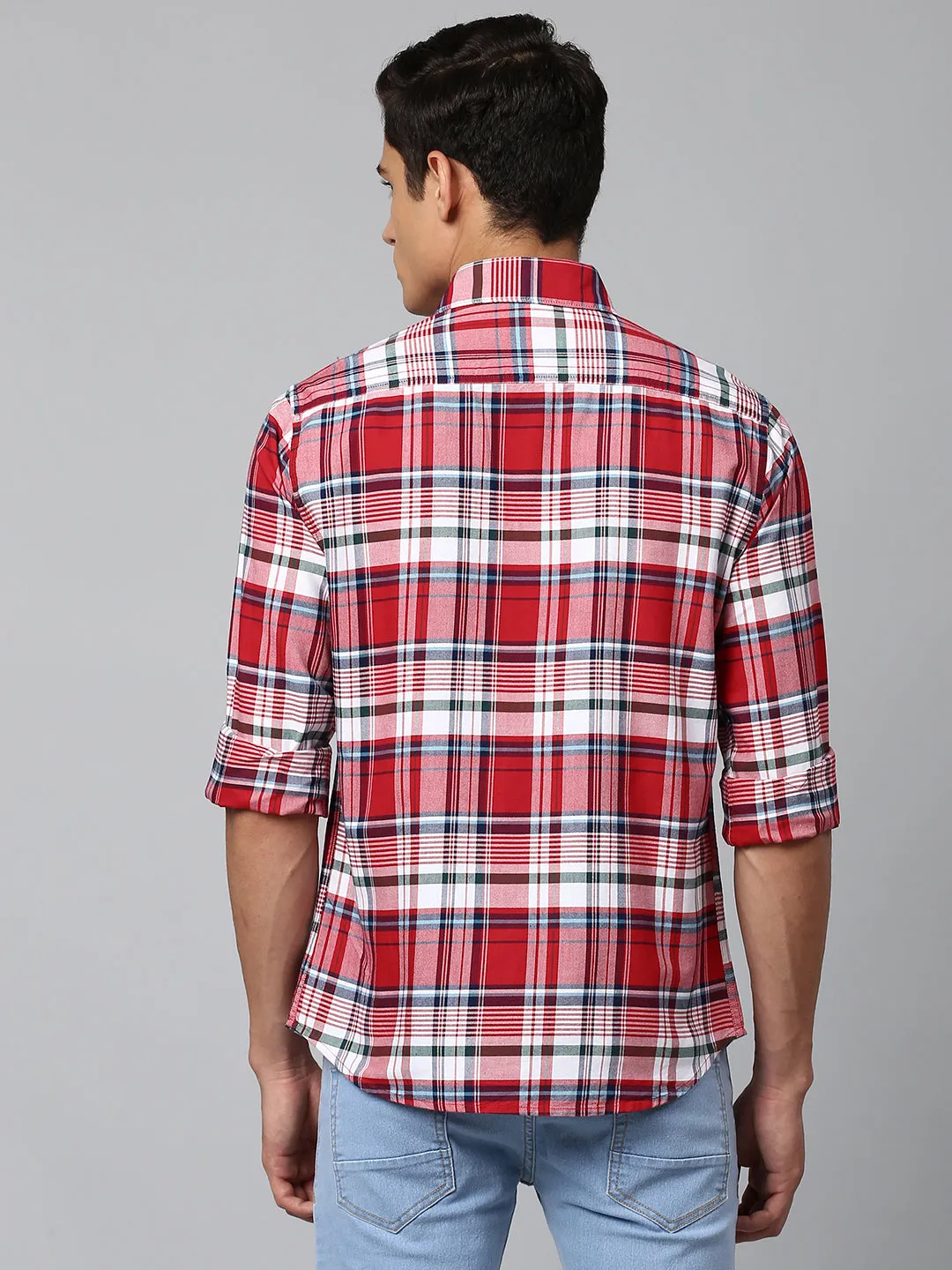 Men's Red Slim Fit Oxford Casual Shirt