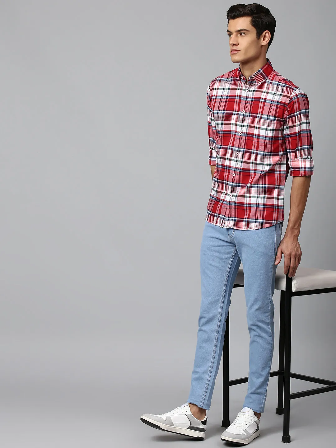 Men's Red Slim Fit Oxford Casual Shirt