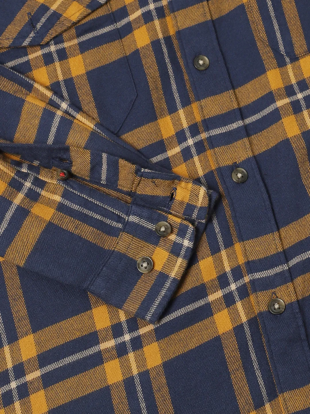 Men's Regular Collar Slim Fit Checks Ochre Casual Shirts