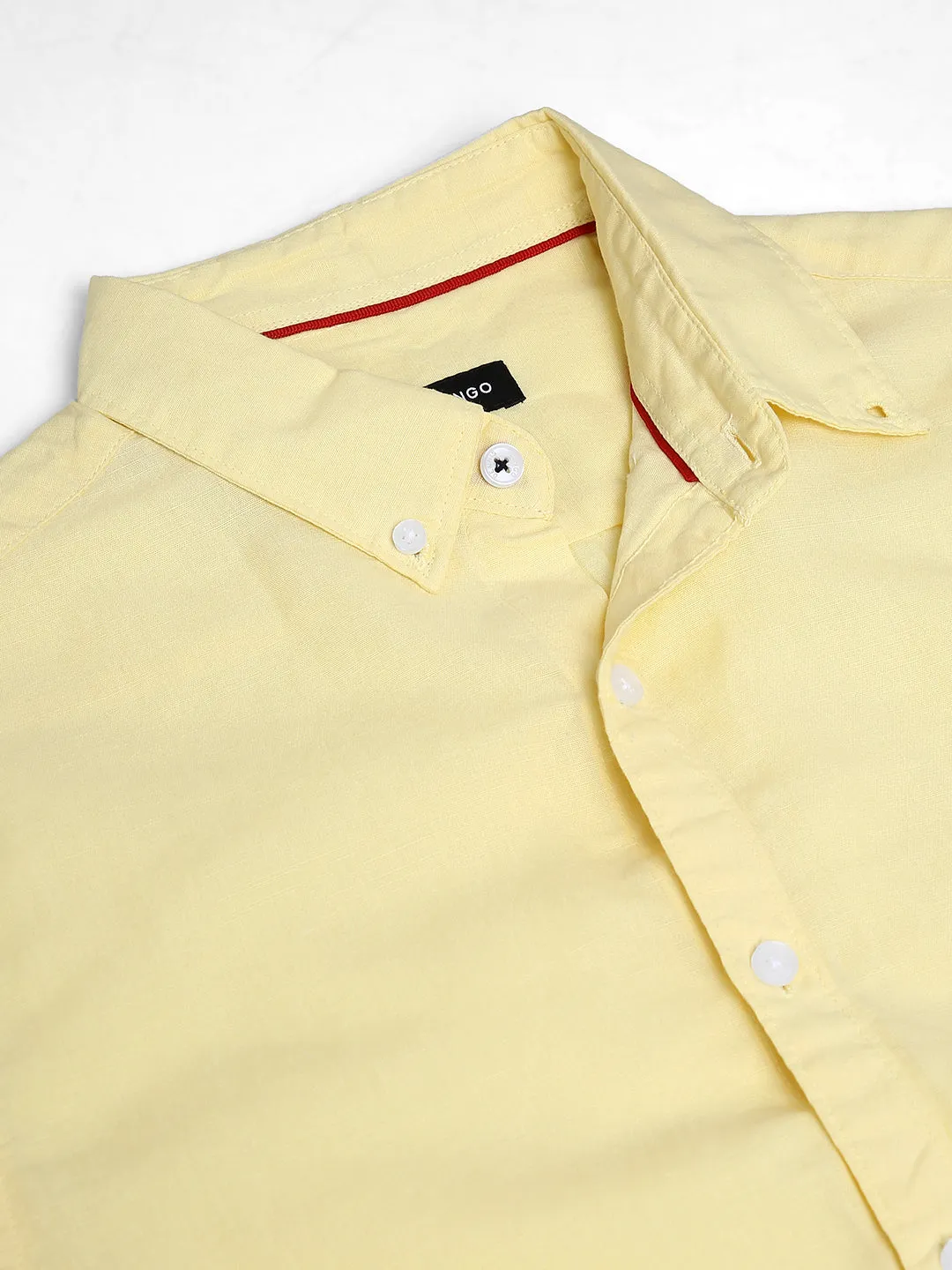 Men's Slim Fit Yellow Solid Button Down Collar & Full Sleeves Casual Shirt