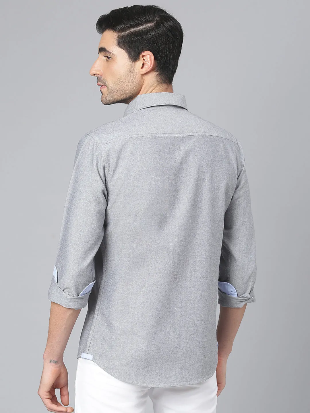 Men's Solid Carbon Slim Fit Cotton Casual Shirt