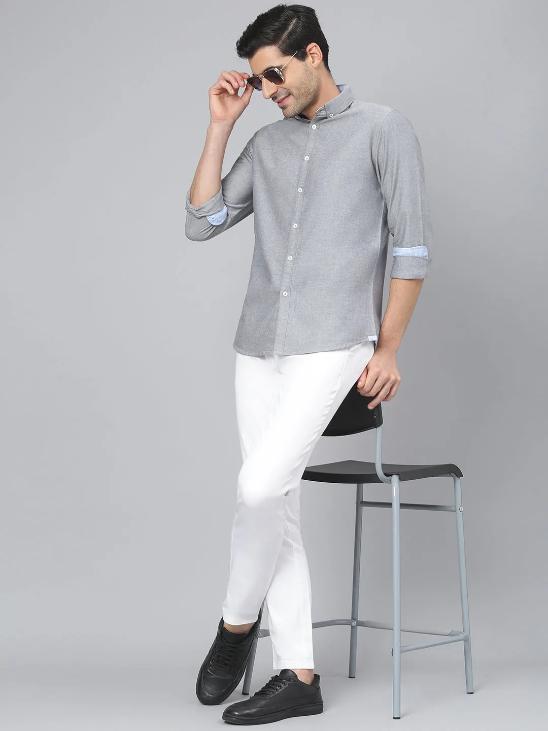 Men's Solid Carbon Slim Fit Cotton Casual Shirt