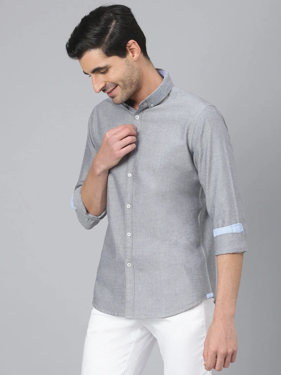 Men's Solid Carbon Slim Fit Cotton Casual Shirt