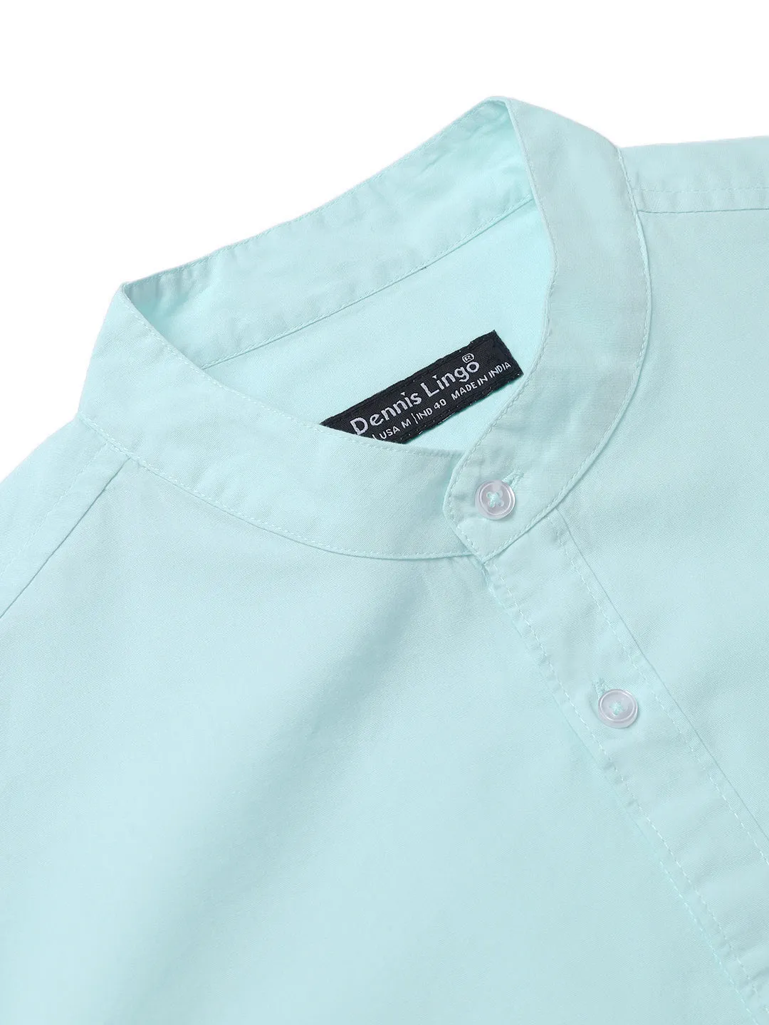 Men's Solid Mandarin Collar Turquoise blue Casual Shirt