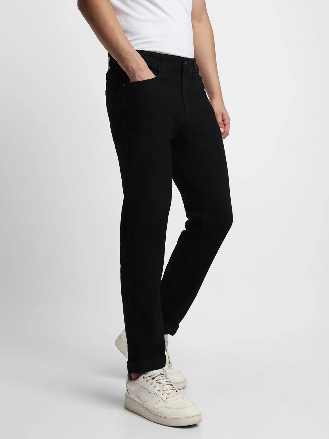 Men's Straight Rinse Black Stretchable Jeans