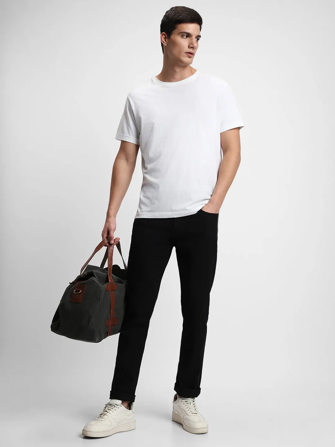 Men's Straight Rinse Black Stretchable Jeans