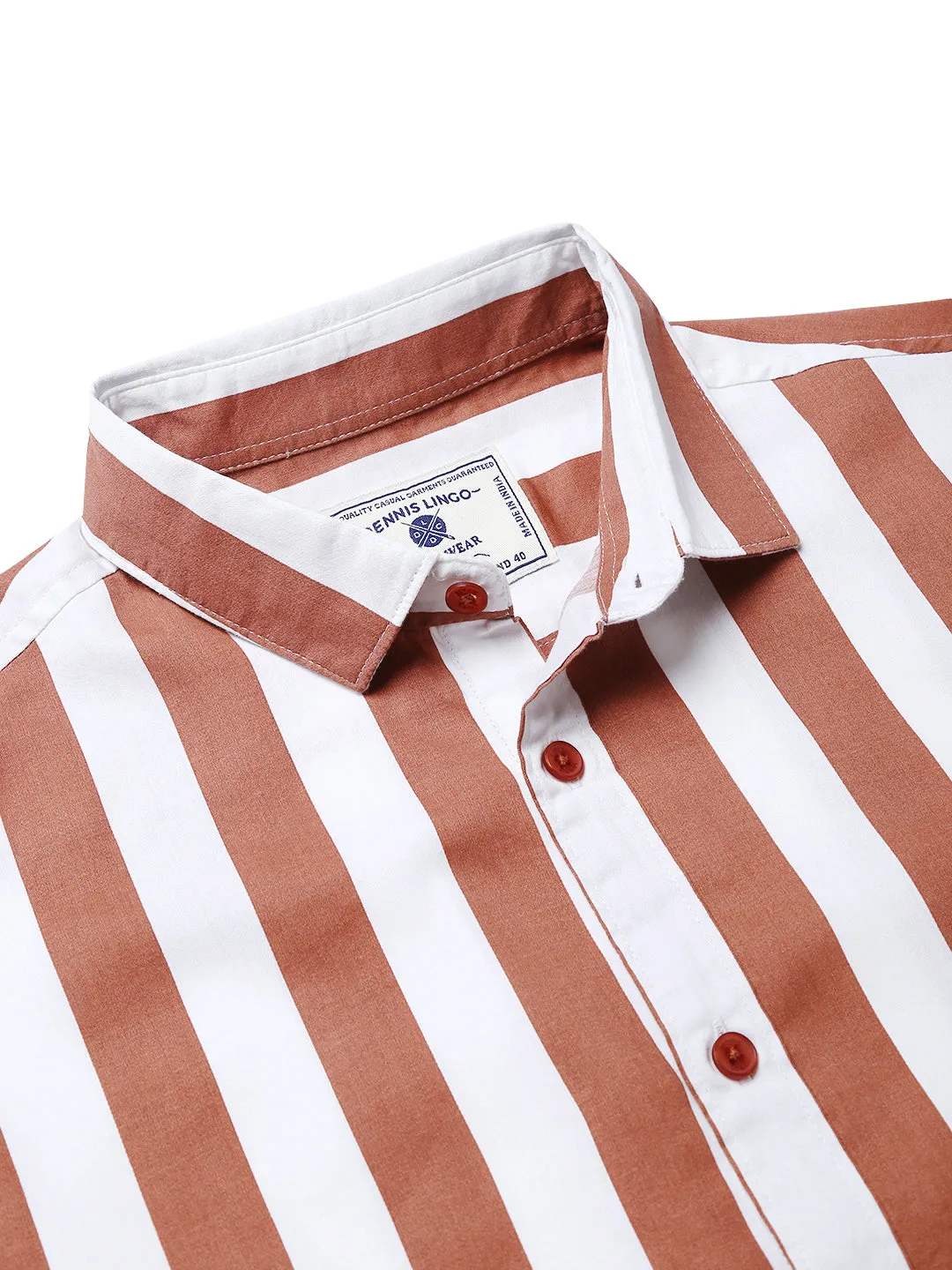 Men's Striped Peach Slim Fit Cotton Casual Shirt