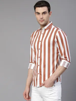 Men's Striped Peach Slim Fit Cotton Casual Shirt