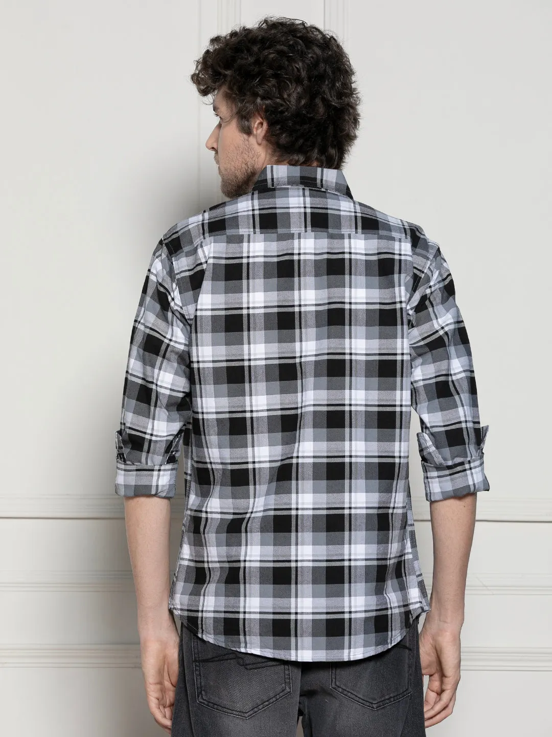 Men's Tartan Checks Black Casual Cotton Shirt