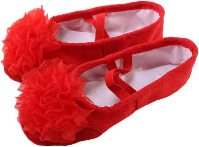 Milisten 1 Pair Little Girl Ballet Shoes Fabric Stretch Red Flower Dance Slipper for Kids