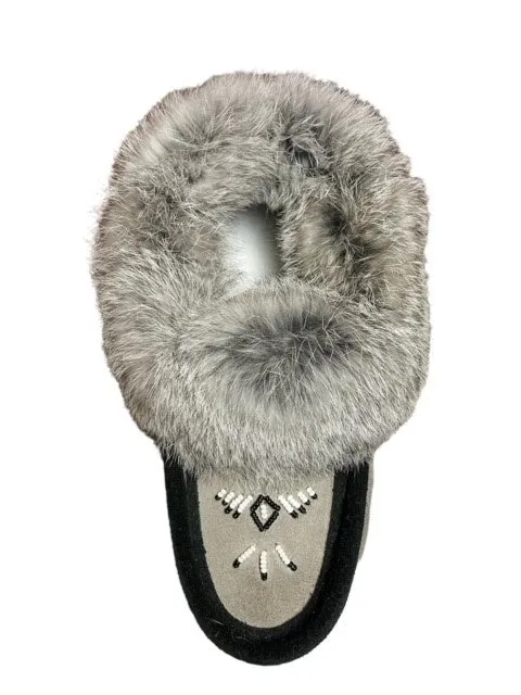 Moccasins Suede Rabbit Fur Trim Ladies LC🍁