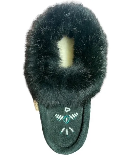 Moccasins Suede Rabbit Fur Trim Ladies LC🍁