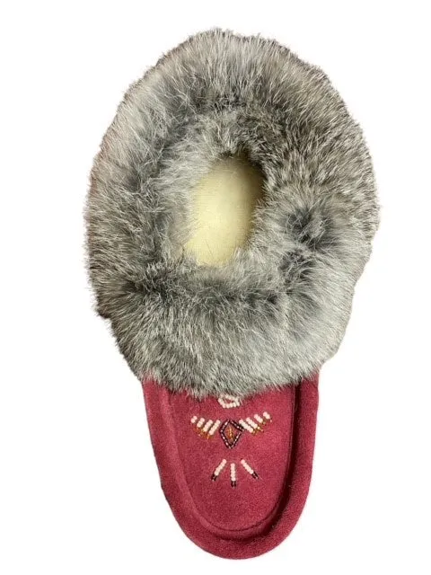 Moccasins Suede Rabbit Fur Trim Ladies LC🍁