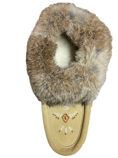 Moccasins Suede Rabbit Fur Trim Ladies LC🍁