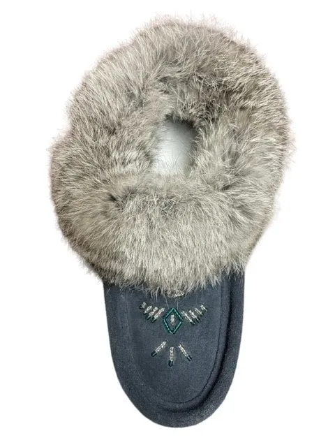 Moccasins Suede Rabbit Fur Trim Ladies LC🍁