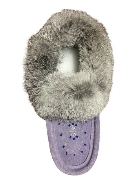 Moccasins Suede Rabbit Fur Trim Ladies LC🍁