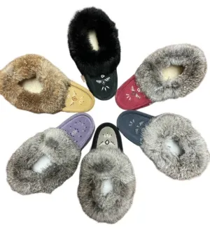 Moccasins Suede Rabbit Fur Trim Ladies LC🍁