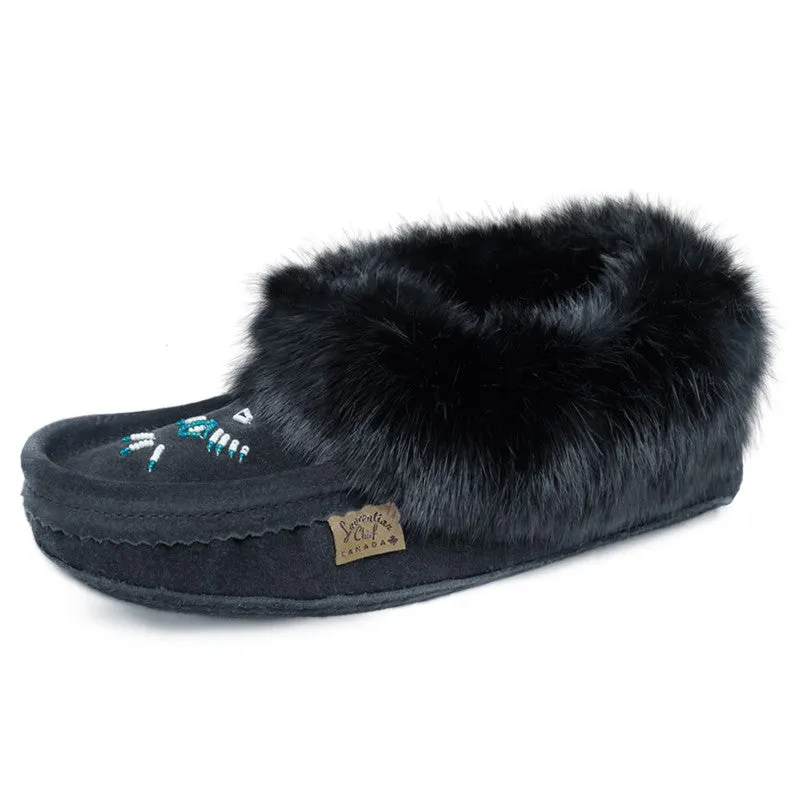 Moccasins Suede Rabbit Fur Trim Ladies LC🍁