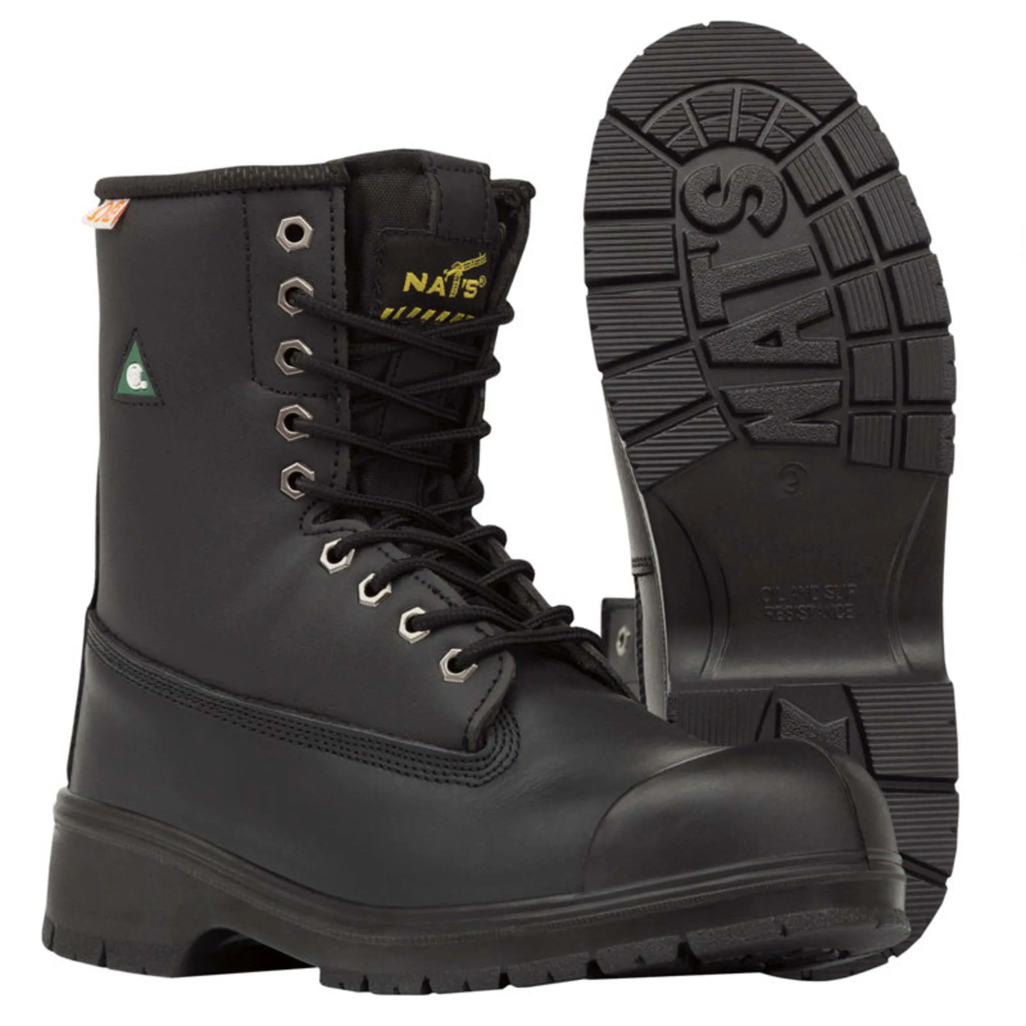 Nats Men's Safety Work Boots S320 | CSA 8" Full Grain Leather Steel Toe and Plate, Double Density PU Outsoles, Oil Resistant | Sizes 7-14