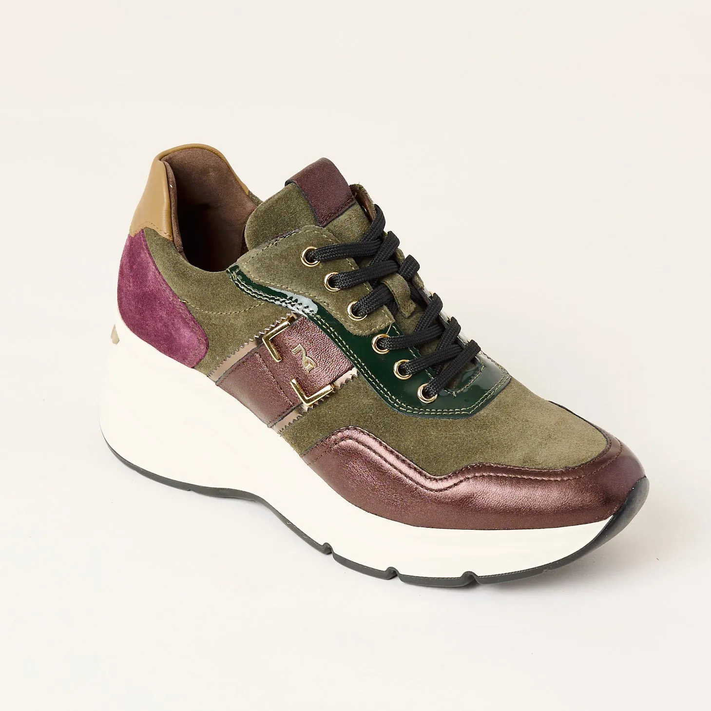 NeroGiardini Multi Green Burgundy Leather Trainers
